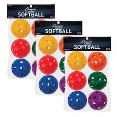 Plastic Softballs, 6 Per Set, 3 Sets