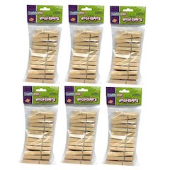 Spring Clothespins, Natural, Large, 2.75", 24 Per Pack, 6 Packs