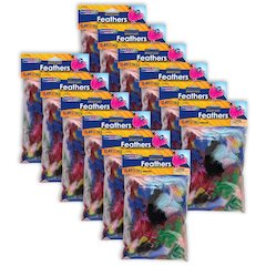 Turkey Plumage Feathers, Assorted Bright Hues, 14 grams Per Pack, 12 Packs