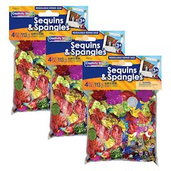 Sequins & Spangles, Assorted Colors, Assorted Sizes, 4 oz. Per Pack, 3 Packs