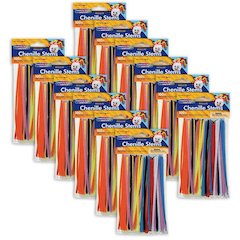 Regular Stems, Assorted Colors, 6" x 4 mm, 100 Count Per Pack, 12 Packs