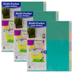 5-Tab Index Dividers with Multi-Pockets, Bright Color Assortment, 3 Sets