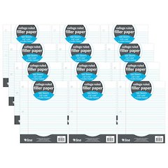 Filler Paper, College Ruled, 8" x 10-1/2", White, 100 Sheets Per Pack, 12 Packs