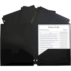 Two-Pocket Poly Portfolio Folder with Three-Hole Punch, Black, Pack of 12