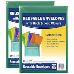 XL Reusable Envelopes, Hook and Loop Closure, 8 1/2 x 11, 10 Per Pack, 2 Packs