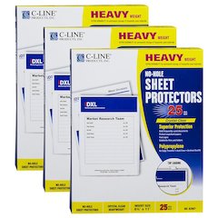 No-Hole Poly Sheet Protectors, Clear, Top Loading, 25 Per Box, 3 Boxes