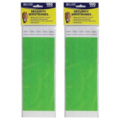 DuPont Tyvek Security Wristbands, Green, 100 Per Pack, 2 Packs