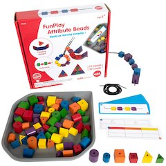 FunPlay Attribute Beads - 72 Wooden Lacing Beads + 2 Laces + 40 Activities