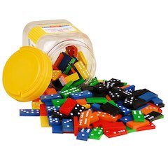 DOUBLE 6 COLOR DOMINOES 6 SETS 168 PCS IN STORAGE BUCKET