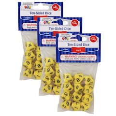 10-Sided Polyhedra Dice, 12 Per Pack, 3 Packs