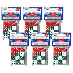 Dot Dice - Red/Green/White - 12 Per Pack - 6 Packs