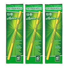 Laddie Wood-Cased Pencils, #2 HB Soft, Yellow, 12 Per Pack, 3 Packs