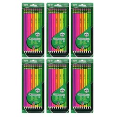 Premium Neon Wood No. 2 Pencils with Eraser, 10 Per Pack, 6 Packs