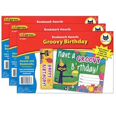 Pete the Cat Groovy Birthday Bookmark Awards, 30 Per Pack, 3 Packs