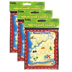Treasure Hunt Mini Reward Charts with Stickers, 36 Charts Per Pack, 3 Packs