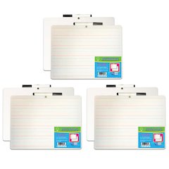 Two-Sided Primary Ruled/Blank Dry Erase Board with Attached Marker, Pack of 3