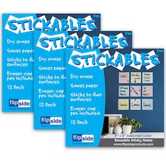 Dry Erase Stickables with Dry Erase Marker Pastel Assorted, 12 Per Pack, 3 Packs