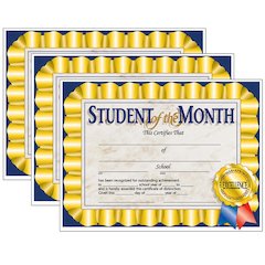 Student of the Month Certificate, 8.5" x 11", 30 Per Pack, 3 Packs