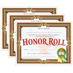 Honor Roll Certificate, 30 Per Pack, 3 Packs