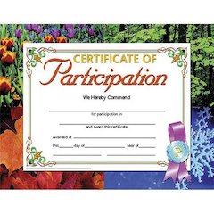 Certificate of Participation, 8.5" x 11", 30 Per Pack, 3 Packs