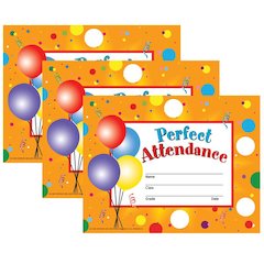 Perfect Attendance Certificates & Reward Seals,  160 Seals Per Set, 3 Sets