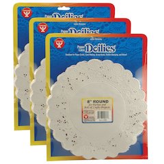 Round Paper Lace Doilies, White, 8", 100 Per Pack, 3 Packs