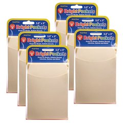 Library Pockets, 3.5" x 4.5", Non-Adhesive, Manila, 40 Per Pack, 6 Packs