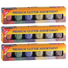 Premium Glitter Assortment, 6 Colors Per Pack, 3 Packs