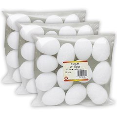 Styrofoam 2" Eggs, White 12 Per Pack, 3 Packs