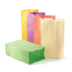 Gusseted Flat Bottom Paper Bags, Size #6, Pastel 28 Per Pack, 3 Packs
