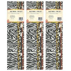 Tissue Paper, Animal Print Assortment, 20" x 30", 20 Sheets Per Pack, 3 Packs