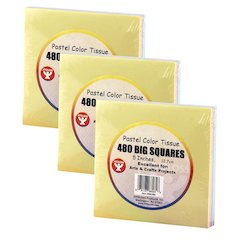 5" Tissue Squares, Pastel Colors, 480 Per Pack, 3 Packs