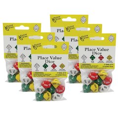 Place Value Dice, 2 Sets of 4 10-Sided Dice Per Pack, 6 Packs