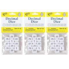 Decimal Dice Set, 10 Per Pack, 3 Packs