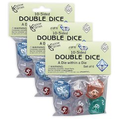 10-Sided Double Dice Set, 6 Per Pack, 3 Packs