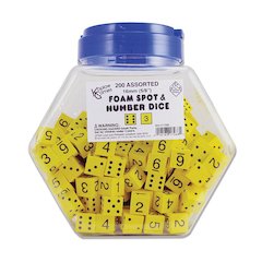 16MM FOAM DICE TUB OF 200 YELLOW SPOT & NUMBER