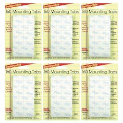 Removable Mounting Tabs, 1/2" x 1/2", 160 Per Pack, 6 Packs