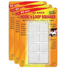 Hook 'n Loop, 7/8" Squares, 60 Sets Per Pack, 3 Packs