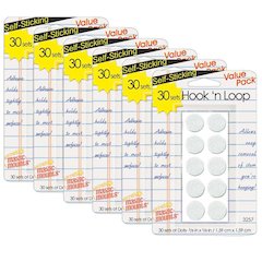 Hook N Loop Dots, 5/8", White, 30 Per Pack, 6 Packs