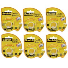 Double Sided Tape Dispenser Rolls, 1/2" x 250", 6 Rolls