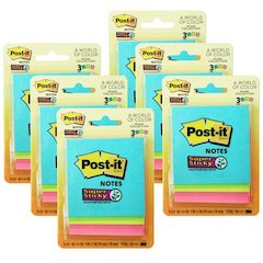 Super Sticky Notes, 3" x 3", Miami Collection, 3 Pads/Pack, 6 Packs