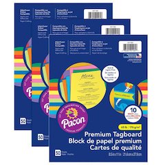 Premium Tagboard Assortment, 50 Sheets Per Pack, 3 Packs