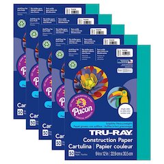 Construction Paper, Turquoise, 9" x 12", 50 Sheets Per Pack, 5 Packs
