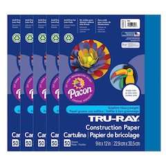 Construction Paper, Blue, 9" x 12", 50 Sheets Per Pack, 5 Packs