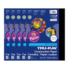 Construction Paper, Black, 9" x 12", 50 Sheets Per Pack, 5 Packs
