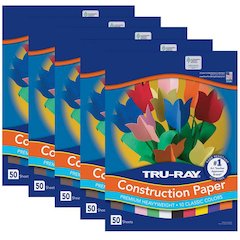 Construction Paper, Standard Assorted, 9" x 12", 50 Sheets Per Pack, 5 Packs