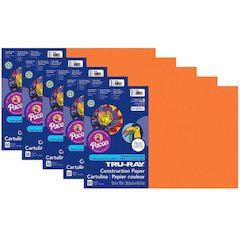 Construction Paper, Orange, 12" x 18", 50 Sheets Per Pack, 5 Packs