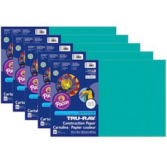 Construction Paper, Turquoise, 12" x 18", 50 Sheets Per Pack, 5 Packs