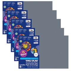 Construction Paper, Slate, 12" x 18", 50 Sheets Per Pack, 5 Packs