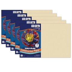 Fade-Resistant Construction Paper, Ivory, 12" x 18", 50 Sheets Per Pack, 5 Packs